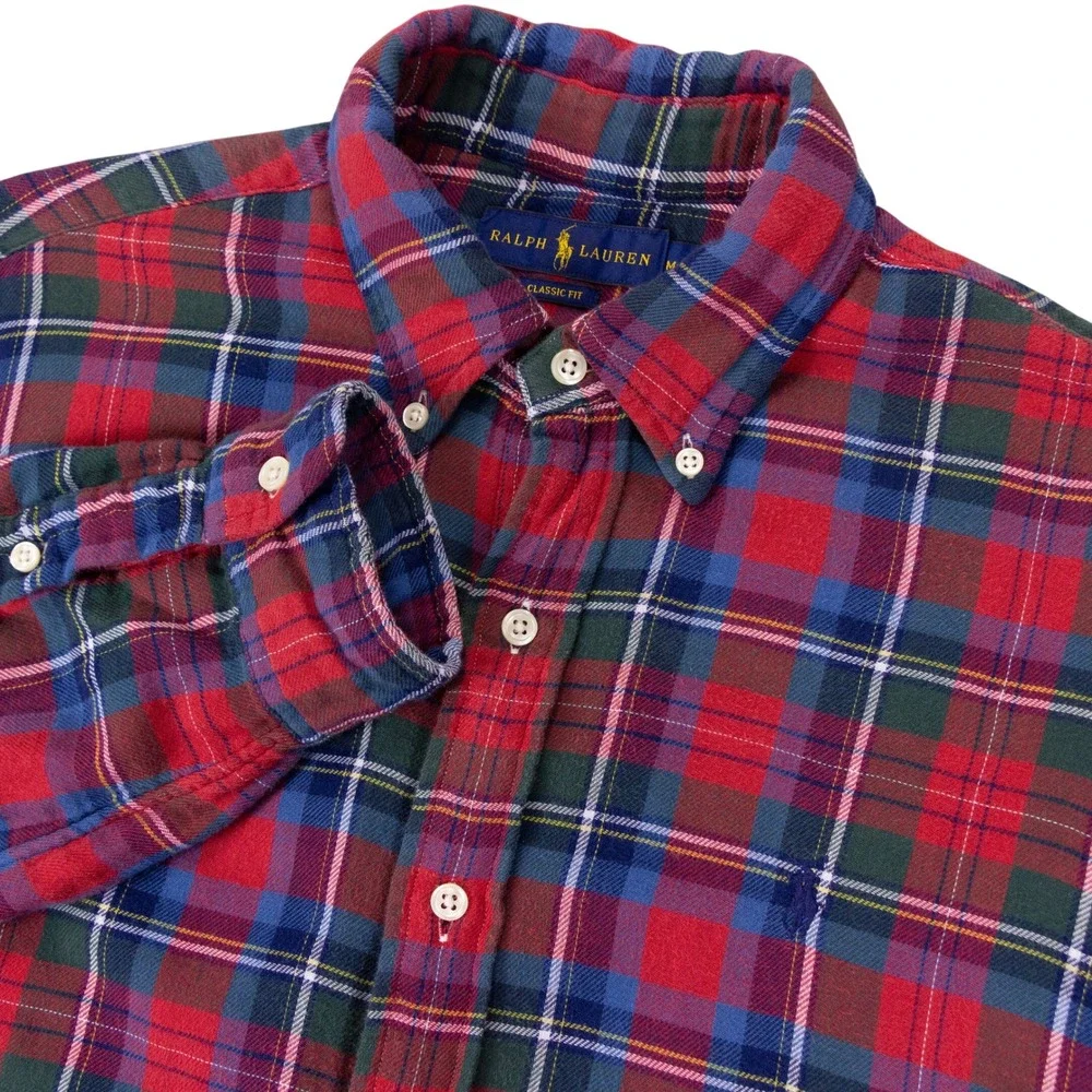 Polo Ralph Lauren Classic Fit Flannel Mens M Red Blue Plaid Cotton Work Shirt
